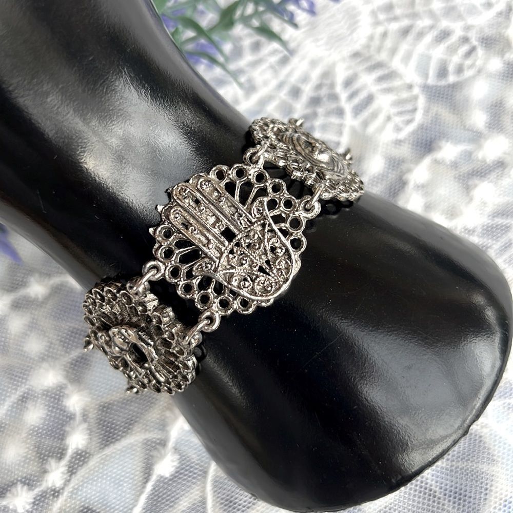 Vintage Souvenir Du Maroc Moroccan Hamsa Camel Link Bracelet